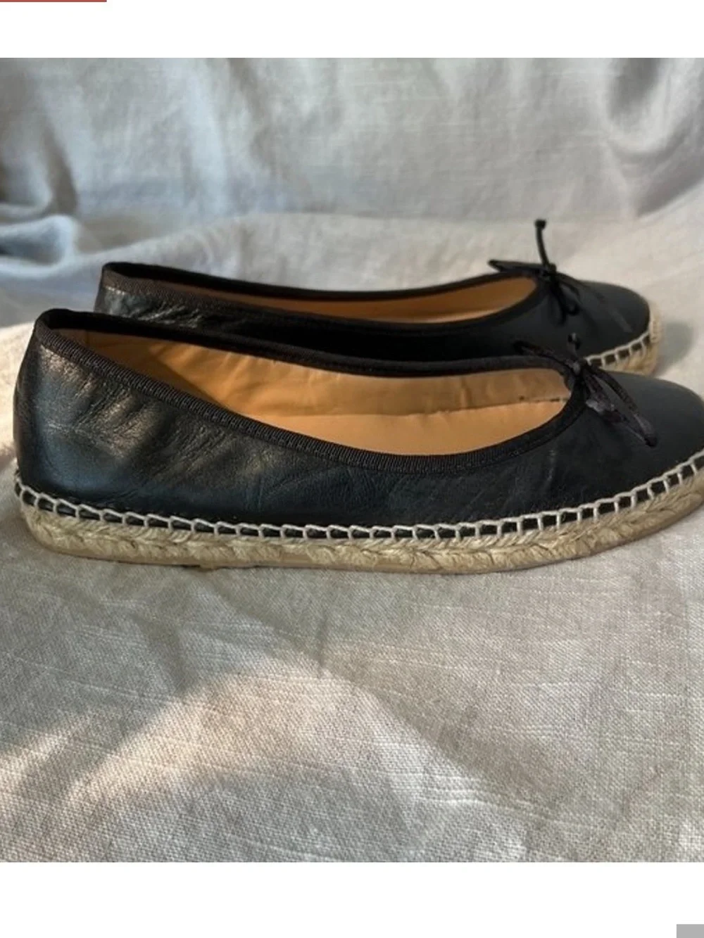 Jon Josef Paloma Black Learher Ballet Espadrille Flats Size 6